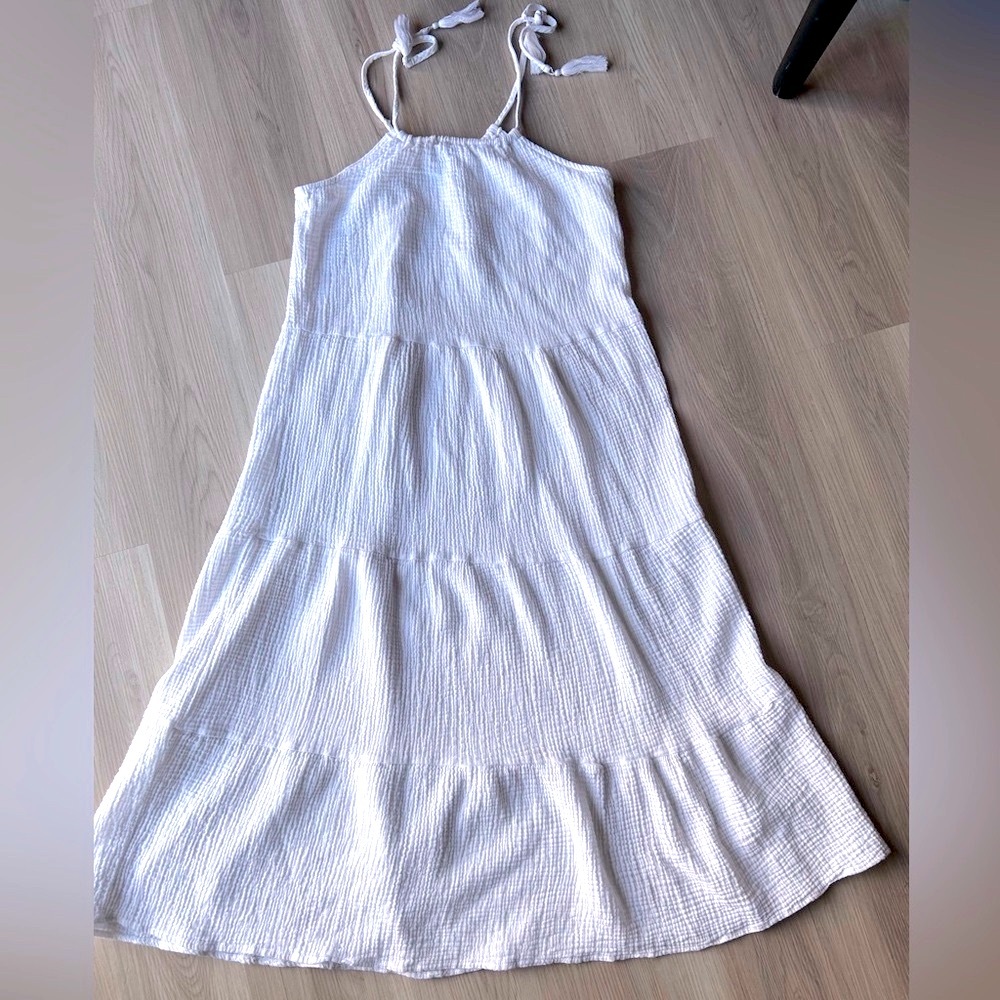 4Our Dreamers Women's Maxi Dress M White Cotton A-Line Casual Summer Feminine